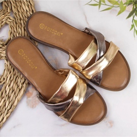 Pantuflas planas Potocki doradas para mujer dorado 3