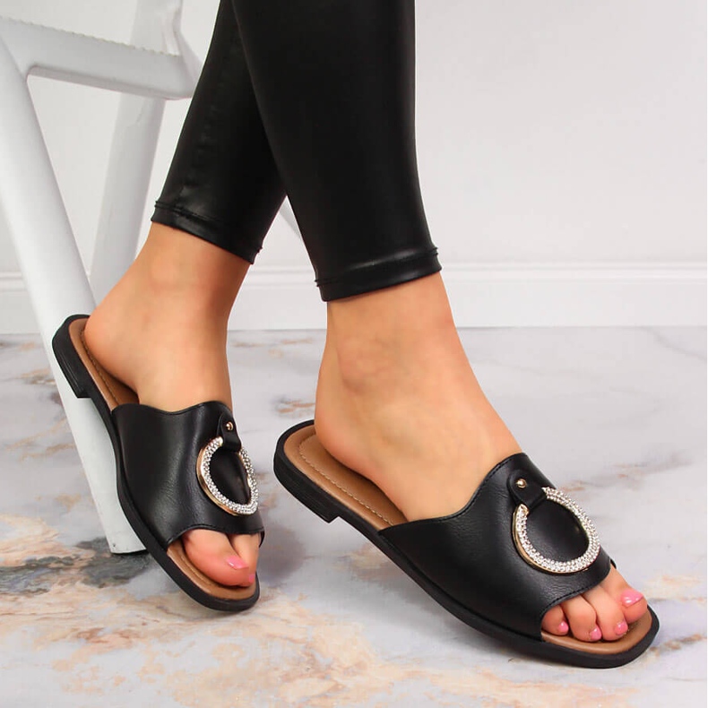 Babucha mujer negra con adorno Potocki negro 1