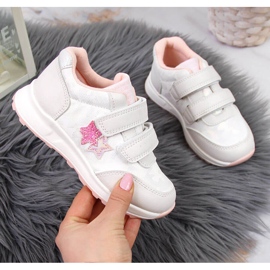 Deportivas niña American Club blancas con velcros blanco rosado 1