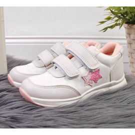 Deportivas niña American Club blancas con velcros blanco rosado 2