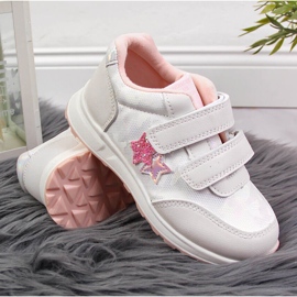 Deportivas niña American Club blancas con velcros blanco rosado 4