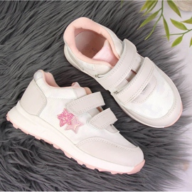 Deportivas niña American Club blancas con velcros blanco rosado 3