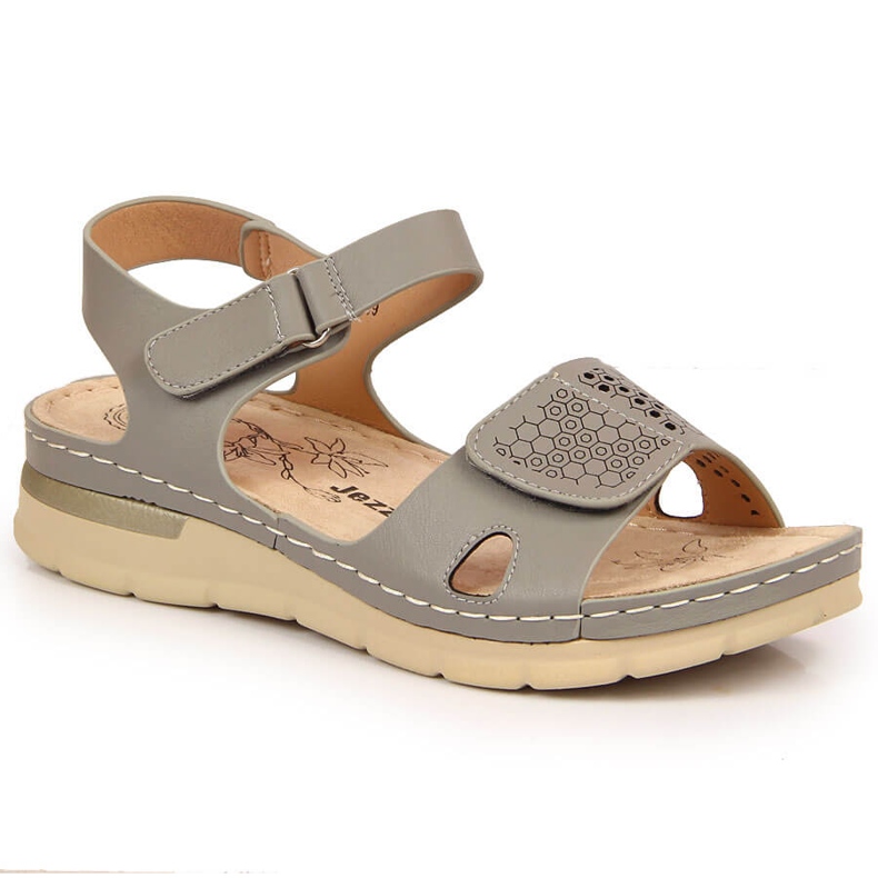 Sandalias mujer cómodas con velcro gris Jezzi 1