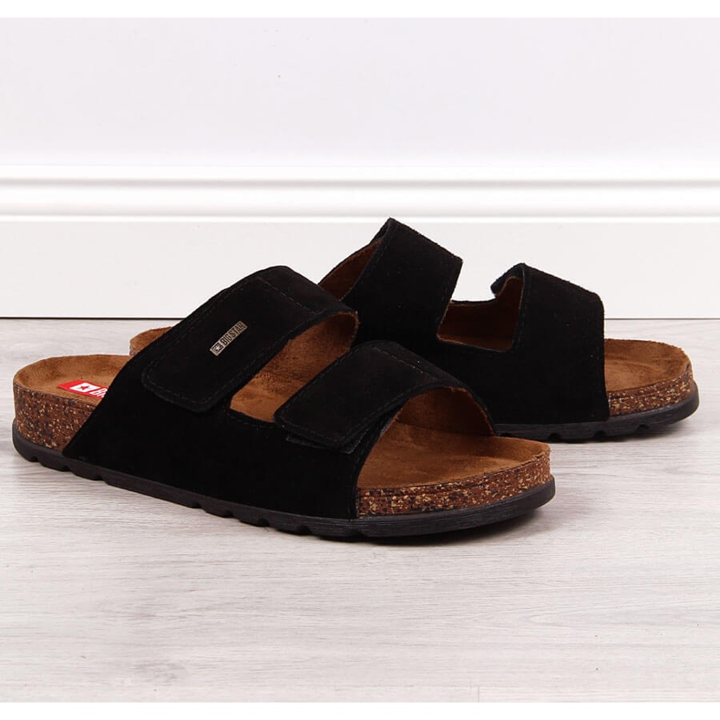 Babucha hombre de piel con velcro negra Big Star JJ176001 negro 1