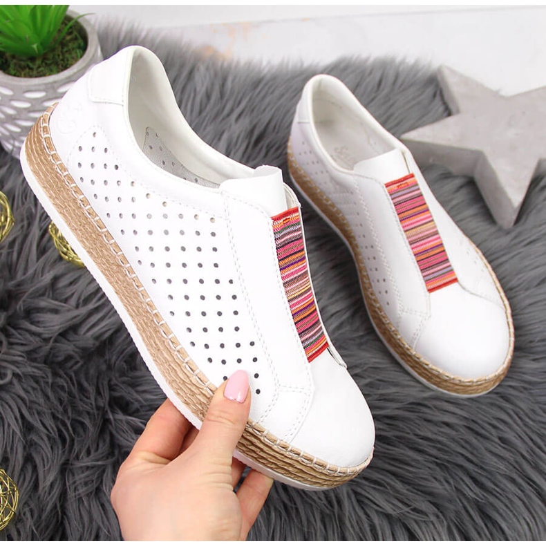 Zapatos de mujer en piel, slip-on blanco Rieker L7821-80 1