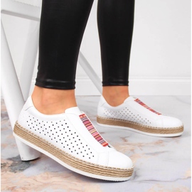 Zapatos de mujer en piel, slip-on blanco Rieker L7821-80 6