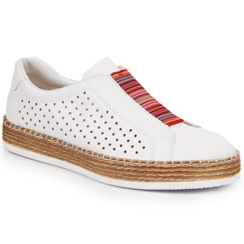 Zapatos de mujer en piel, slip-on blanco Rieker L7821-80 2