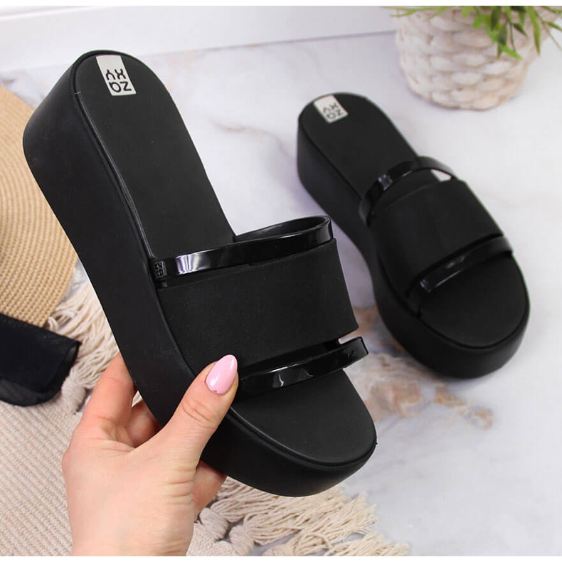 Zapatillas de casa de goma de mujer negras con plataforma Zaxy HH285197 negro 1