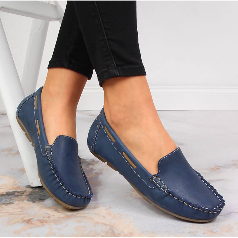Mocasines mujer piel azul marino Helios 398 1