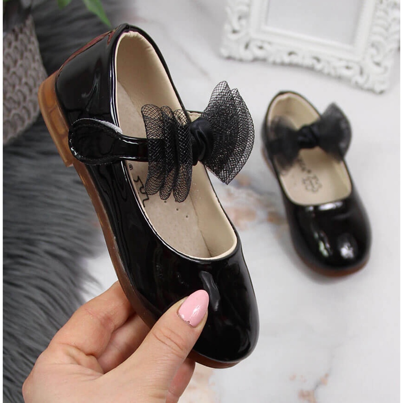 Bailarinas de niña con velcro y lazo, negro Vinceza 1