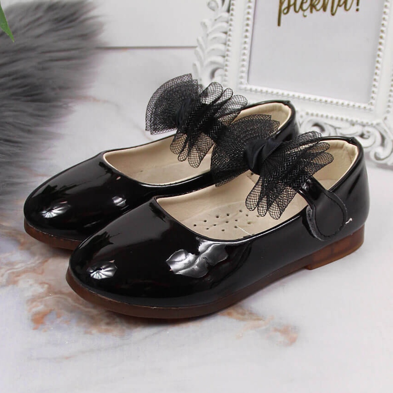 Bailarinas de niña con velcro y lazo, negro Vinceza 2