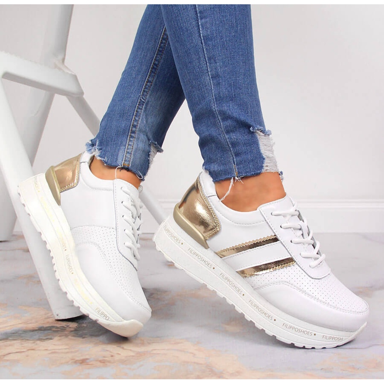 Zapatos de mujer de cuero en la plataforma Filippo blanca blanco 1