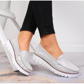 Mocasines de piel sobre plataforma Filippo plateada 4