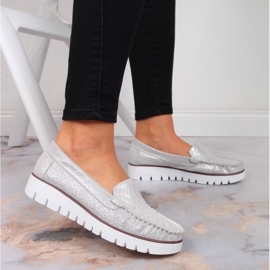 Mocasines de piel sobre plataforma Filippo plateada 5