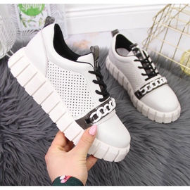 Zapatos mujer de piel en plataforma con cadena Artiker blanco 3