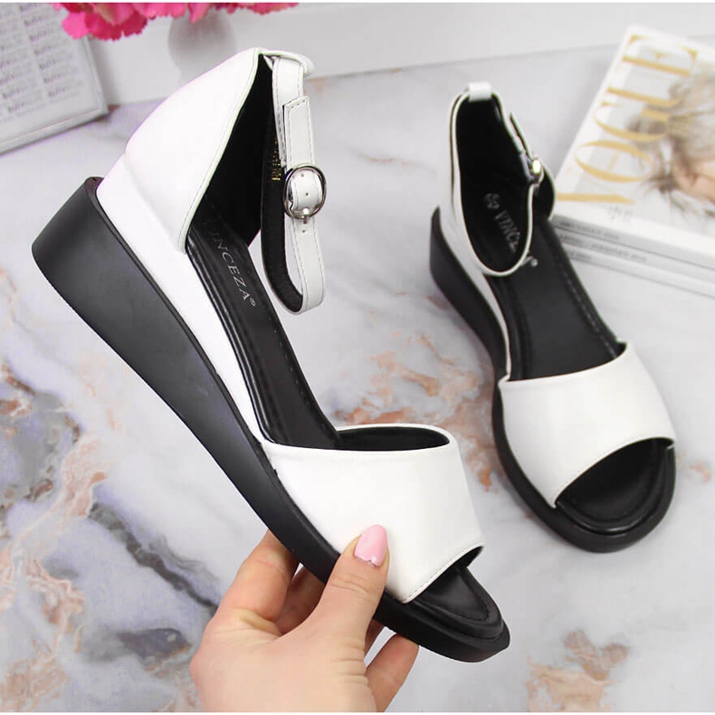 Sandalias de mujer Vinceza blancas con tacón de cuña blanco 1 Sandalias de mujer Vinceza blancas con tacón de cuña blanco 1