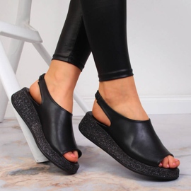 Sandalias negras de mujer en la plataforma Navy Dot negro 1