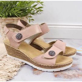Sandalias de cuero con tacón de cuña Rieker 619B9-31 beige 2