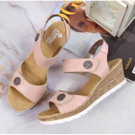 Sandalias de cuero con tacón de cuña Rieker 619B9-31 beige 3