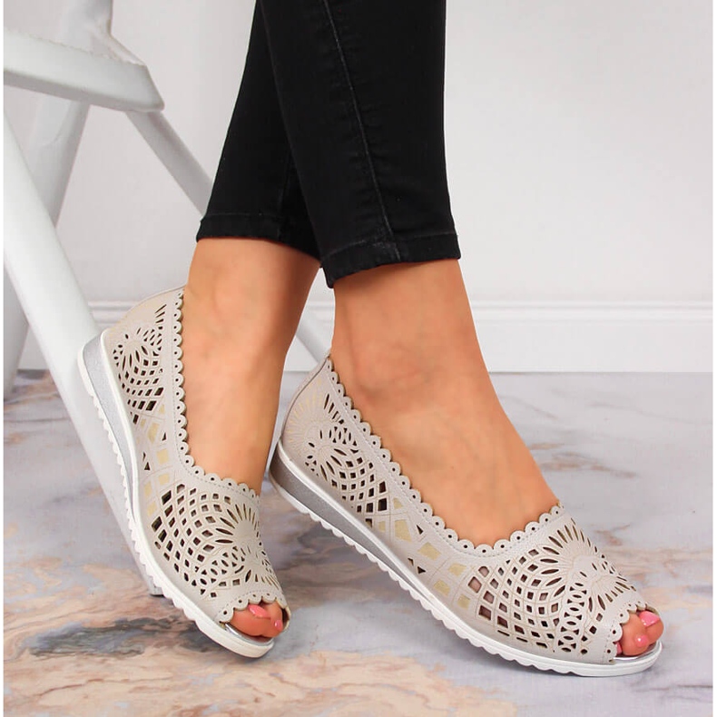 Zapatos mujer Jezzi calados, punta abierta, beige 1