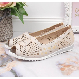 Zapatos mujer Jezzi calados, punta abierta, beige 5