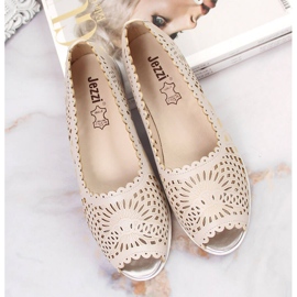 Zapatos mujer Jezzi calados, punta abierta, beige 4
