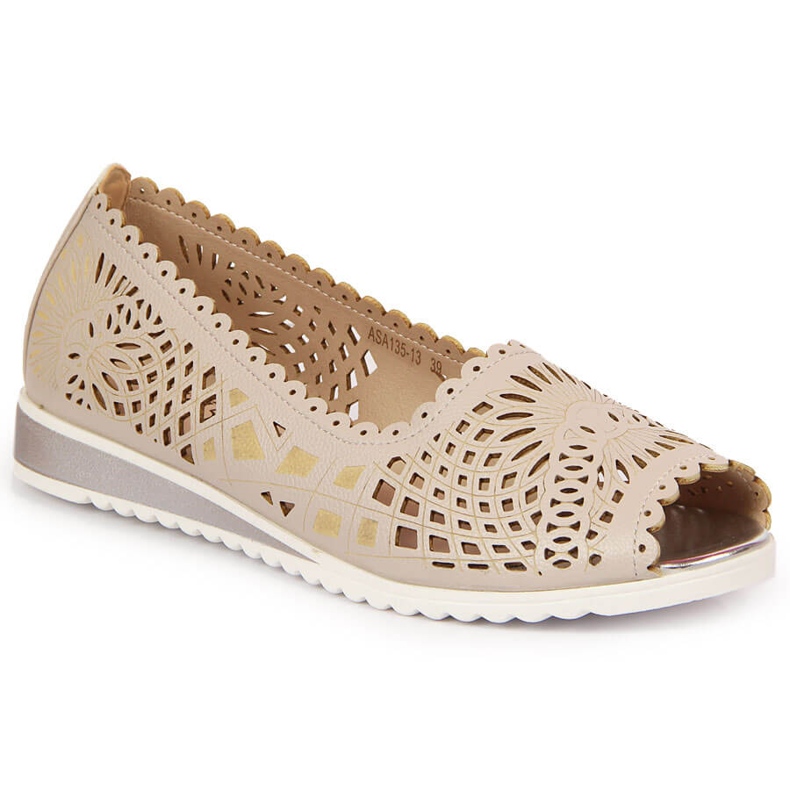 Zapatos mujer Jezzi calados, punta abierta, beige 2