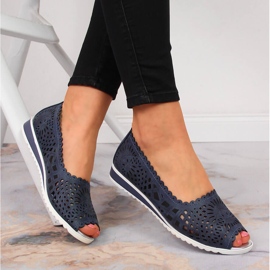 Zapatos calados de mujer, punta abierta, azul marino Jezzi 2
