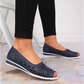 Zapatos calados de mujer, punta abierta, azul marino Jezzi 6