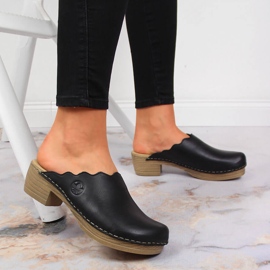 Chanclas Rieker V6844-00 negras de piel para mujer negro 5