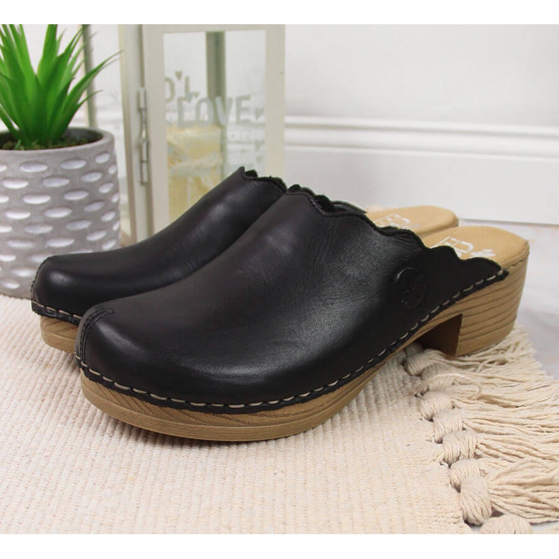 Chanclas Rieker V6844-00 negras de piel para mujer negro 2