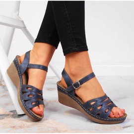 Cómodas sandalias de mujer con tacón de cuña Jezzi azul marino 4