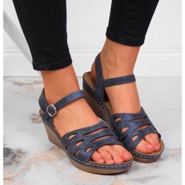Cómodas sandalias de mujer con tacón de cuña Jezzi azul marino 6