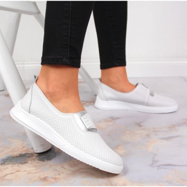 Zapatos mujer cómodos de piel slip on blanco Jezzi 5