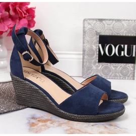Sandalias de mujer Vinceza azul marino con cuña 1