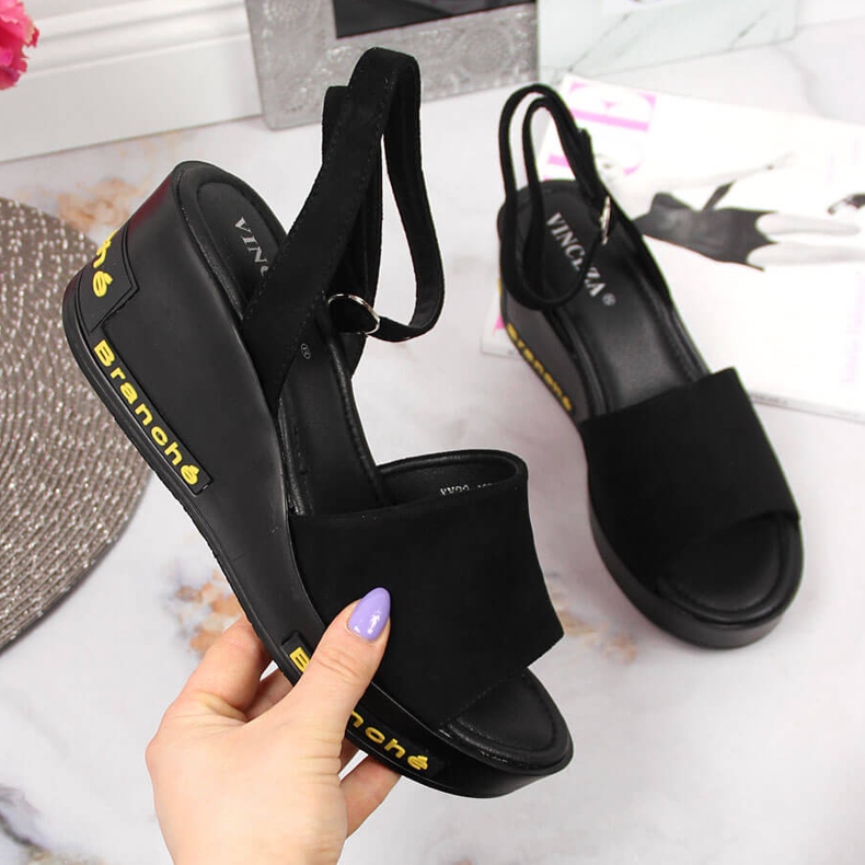 Sandalias de mujer Vinceza negras con tacón de cuña negro 1 Sandalias de mujer Vinceza negras con tacón de cuña negro 1