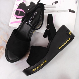 Sandalias de mujer Vinceza negras con tacón de cuña negro 2