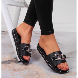 Babuchas negras de mujer con cadena Vinceza negro 1