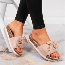 Zapatillas casa mujer con plataforma lazo rosa Vinceza 1