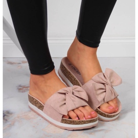 Zapatillas casa mujer con plataforma lazo rosa Vinceza rosado 5