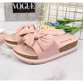 Zapatillas casa mujer con plataforma lazo rosa Vinceza rosado 3