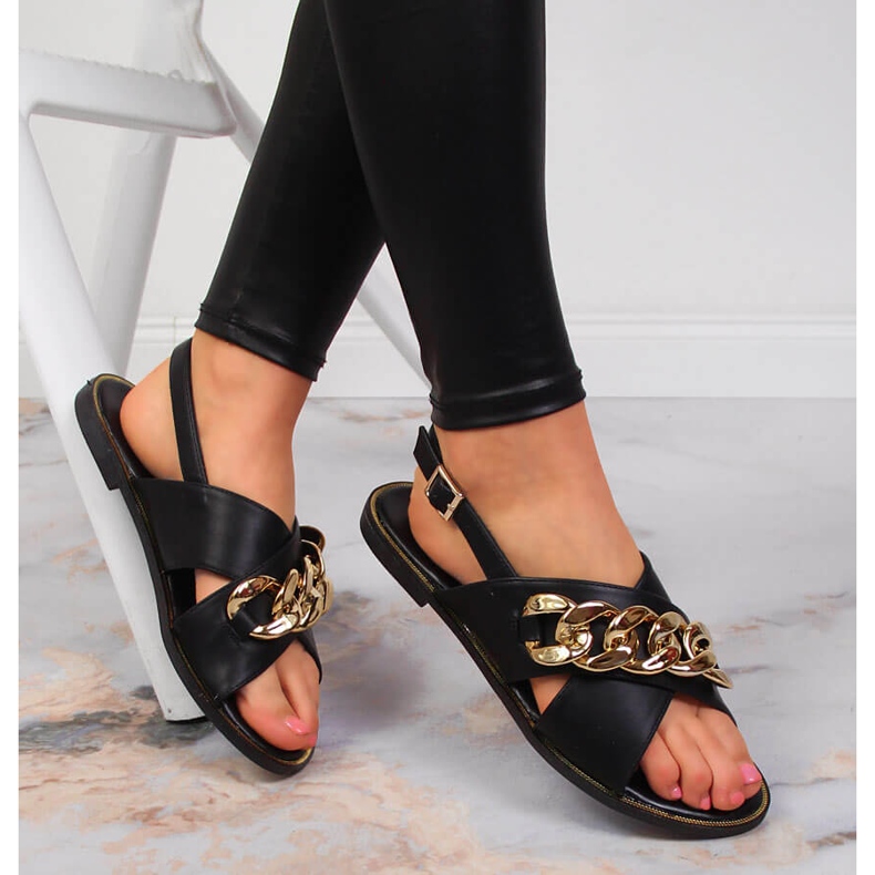 Sandalias de mujer negras con cadena Vinceza negro 1
