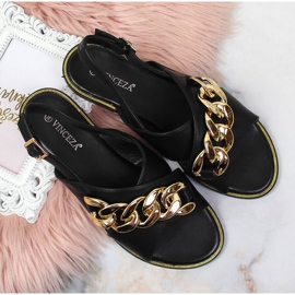 Sandalias de mujer negras con cadena Vinceza negro 4