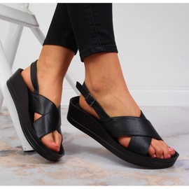 Sandalias de mujer Vinceza negras con tacón de cuña negro 1