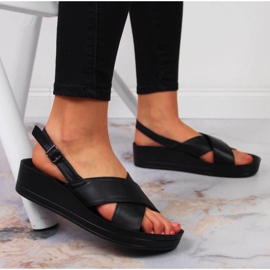 Sandalias de mujer Vinceza negras con tacón de cuña negro 5