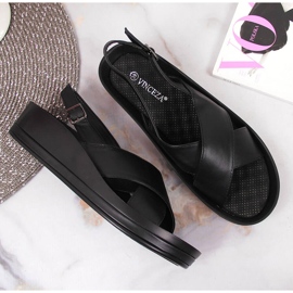 Sandalias de mujer Vinceza negras con tacón de cuña negro 3