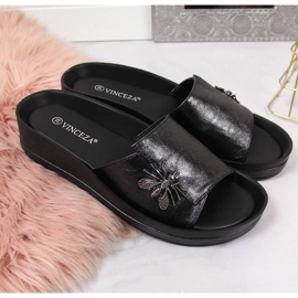 Zapatillas casa mujer cuña negras con lazo Vinceza negro 3