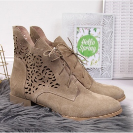 Botines piel serraje calados beige Juma 2