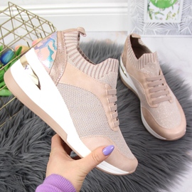 Zapatos brogue de mujer con tacón de cuña sin cordones en rosa empolvado Artiker 1