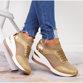 Zapatos brogue de mujer con cuña, sin cordones, beige Artiker 4